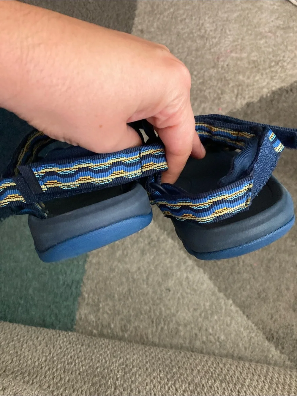 Teva Navy Striped Webbing Strap with Yellow and Teal Accents